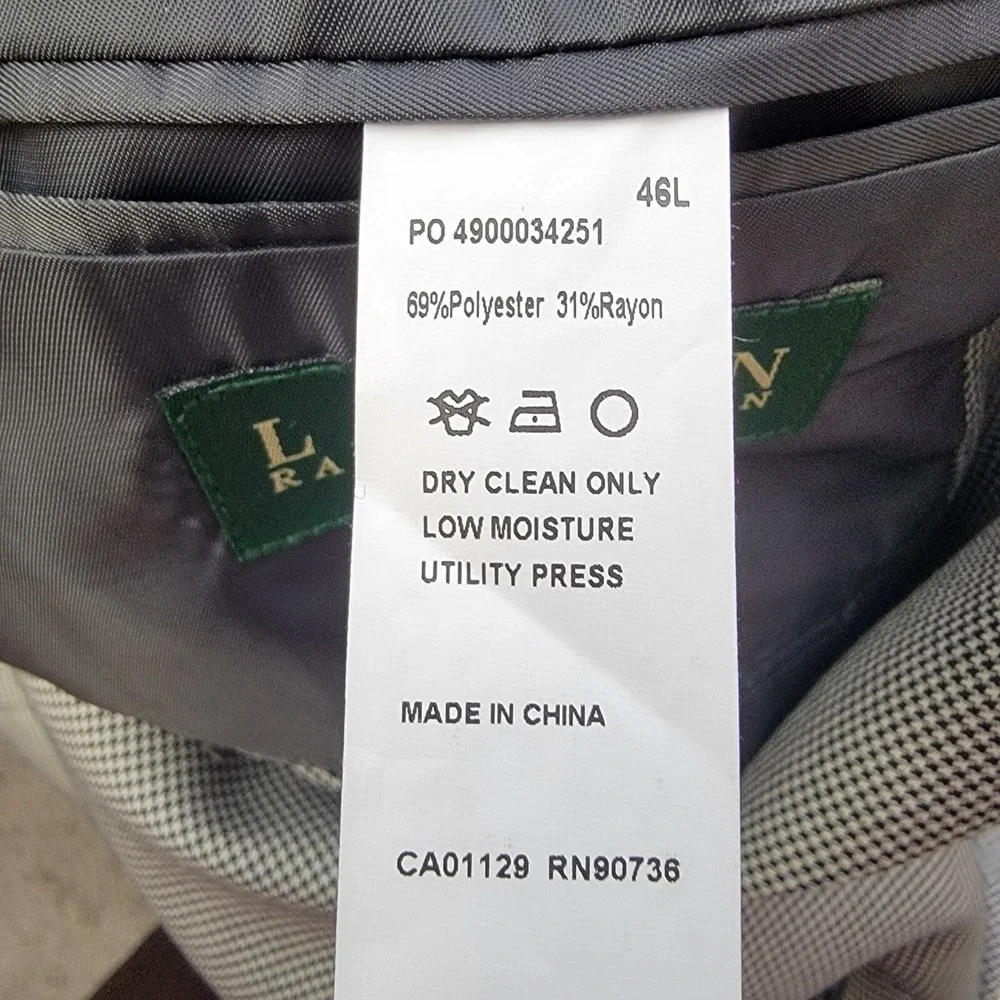 Lauren‎ Ralph Lauren Blazer Mens 46L Gray Houndstooth Long Sleeve Sports Coat
